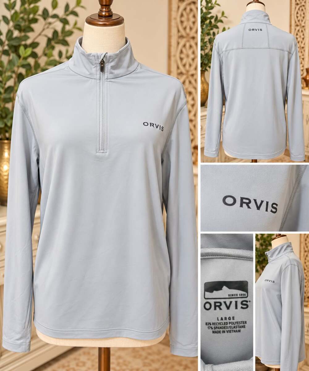 Orvis Sun Defense Quarter-Zip Pullover Size Large Light Blue